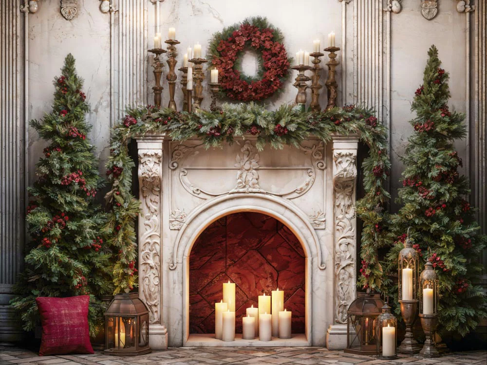 Kate Christmas Retro Fireplace Backdrop Designed by Emetselch - Image 5