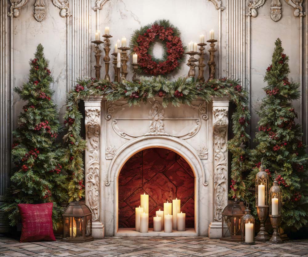 Kate Christmas Retro Fireplace Backdrop Designed by Emetselch - Image 6
