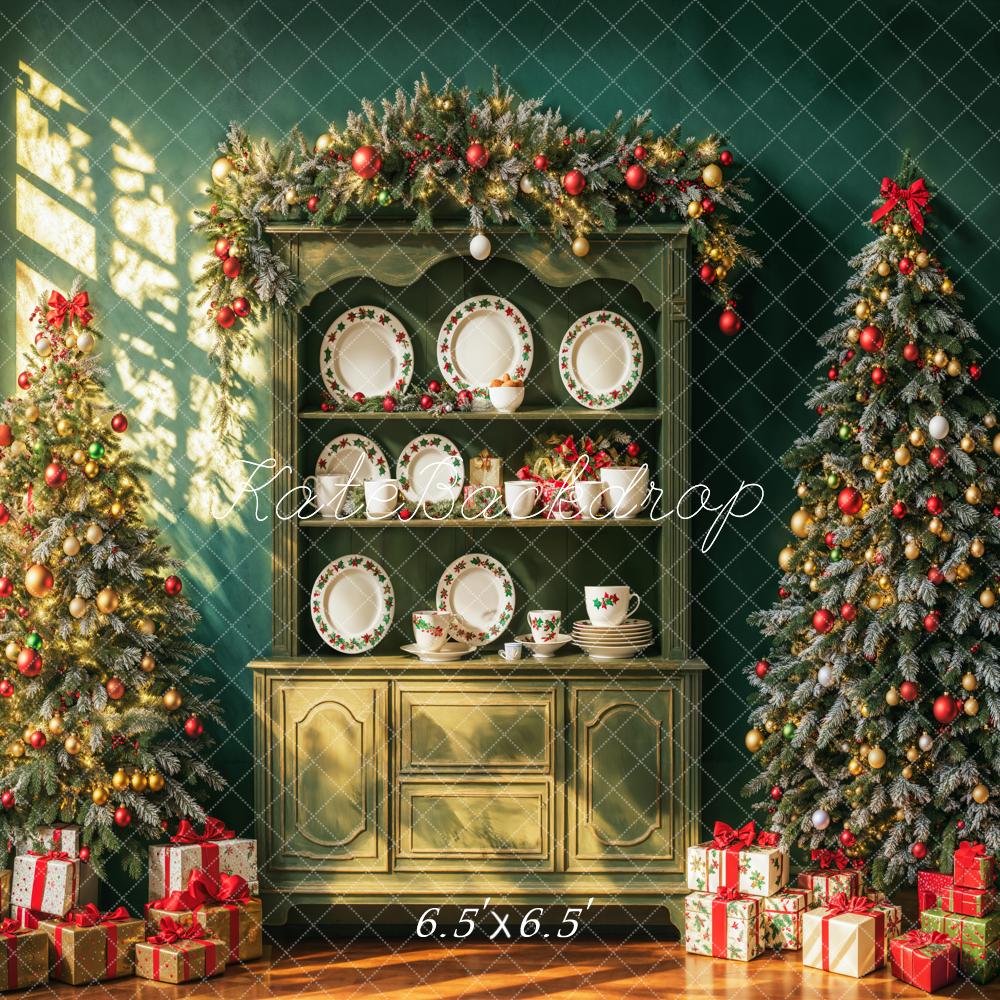 Kate Christmas Retro Green Cabinet Wall Backdrop Designed by Emetselch - Image 2