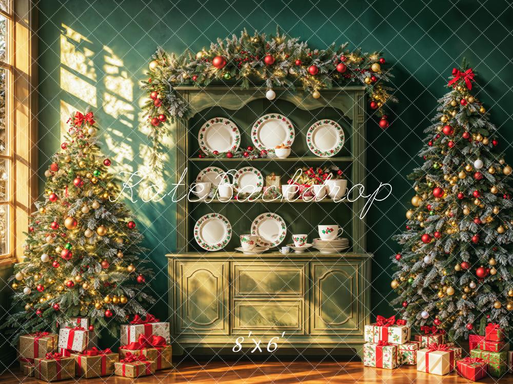 Kate Christmas Retro Green Cabinet Wall Backdrop Designed by Emetselch - Image 3