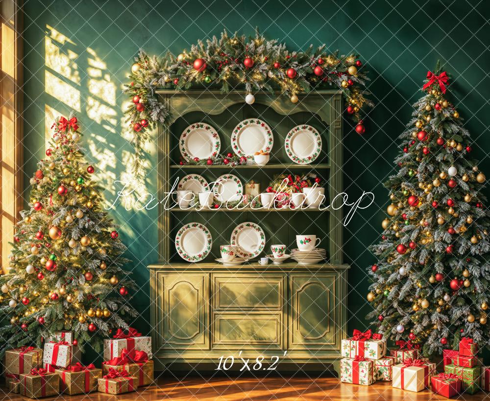 Kate Christmas Retro Green Cabinet Wall Backdrop Designed by Emetselch - Image 6