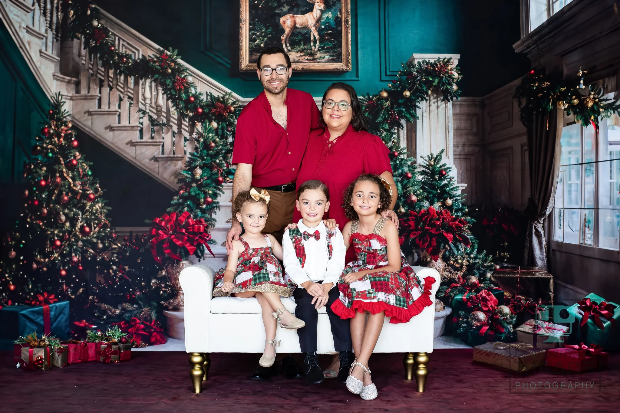 Kate Christmas Retro Green Staircase Backdrop Designed by Chain Photography - Image 3