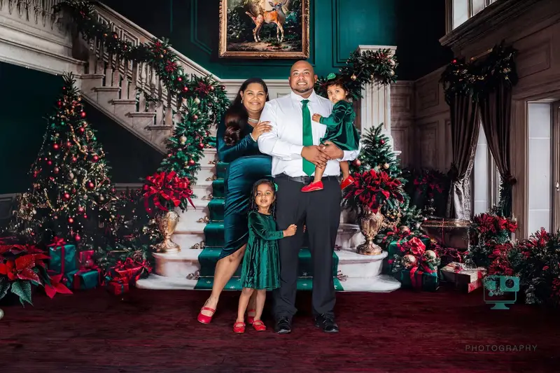 Kate Christmas Retro Green Staircase Backdrop Designed by Chain Photography - Image 4