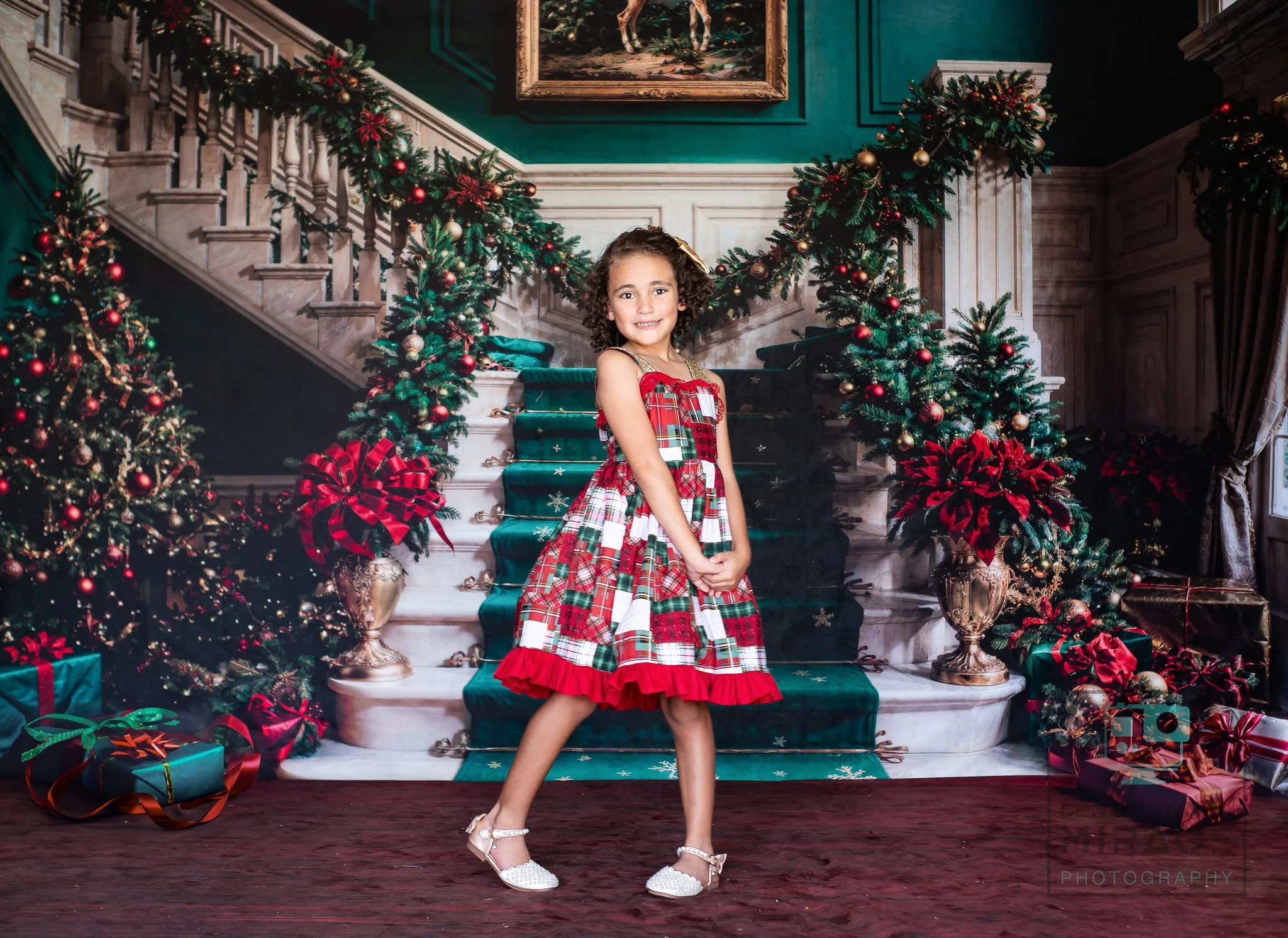 Kate Christmas Retro Green Staircase Backdrop Designed by Chain Photography - Image 5