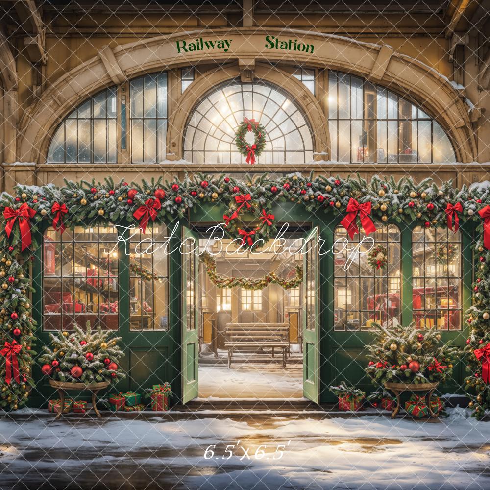 Kate Christmas Retro Railway Station Backdrop Designed by Emetselch - Image 2