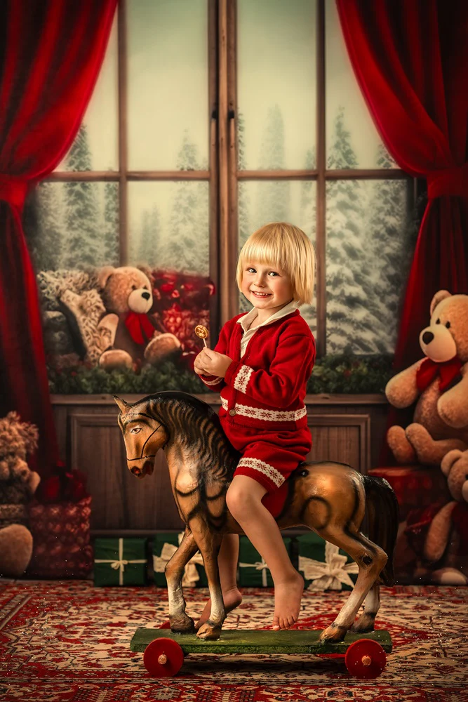 Kate Christmas Room Teddy Bear Window Backdrop Designed by Chain Photography - Image 3