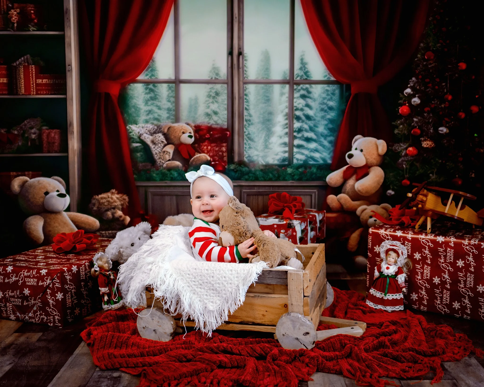 Kate Christmas Room Teddy Bear Window Backdrop Designed by Chain Photography - Image 6