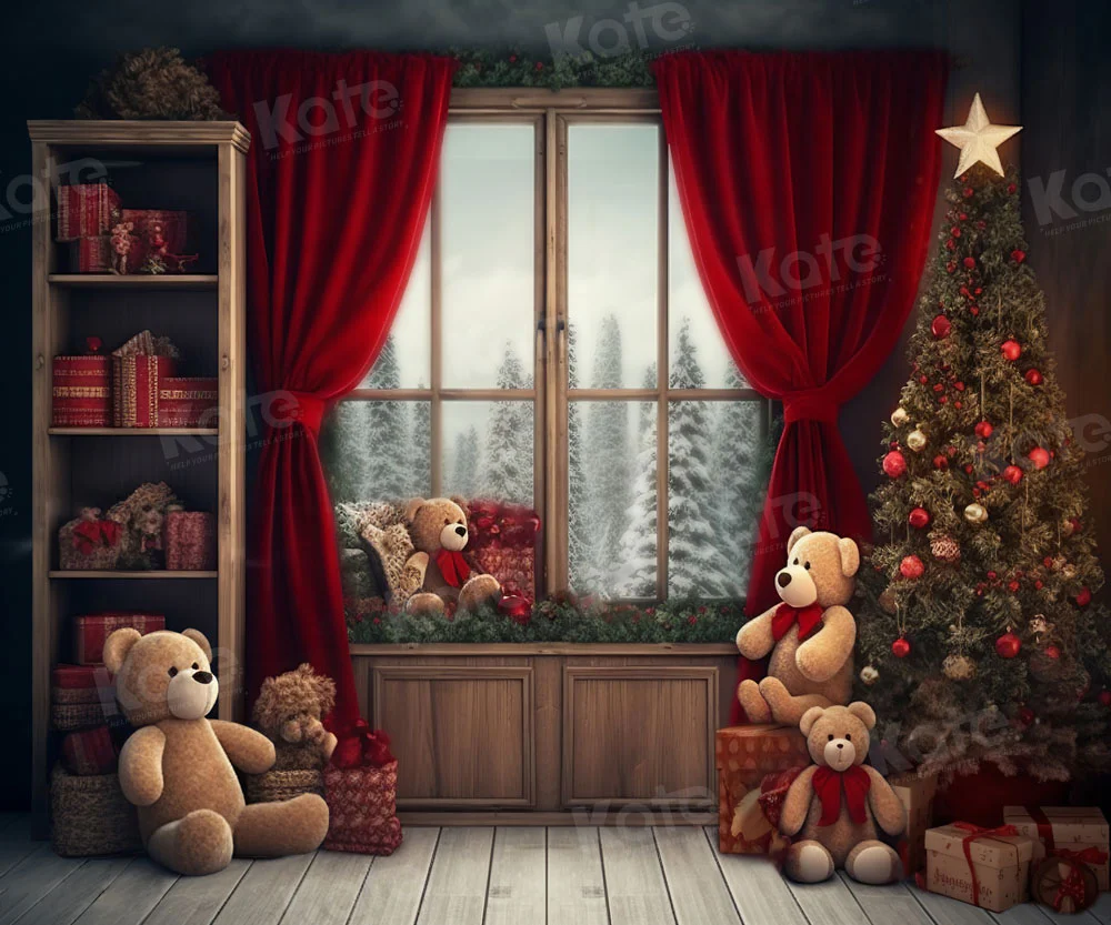 Kate Christmas Room Teddy Bear Window Backdrop Designed by Chain Photography - Image 8