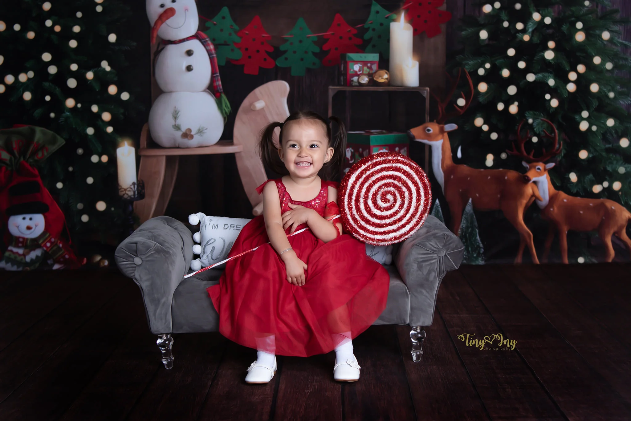 Kate Christmas Room with Elk Snowman Decorations Backdrop Designed by Emetselch - Image 3