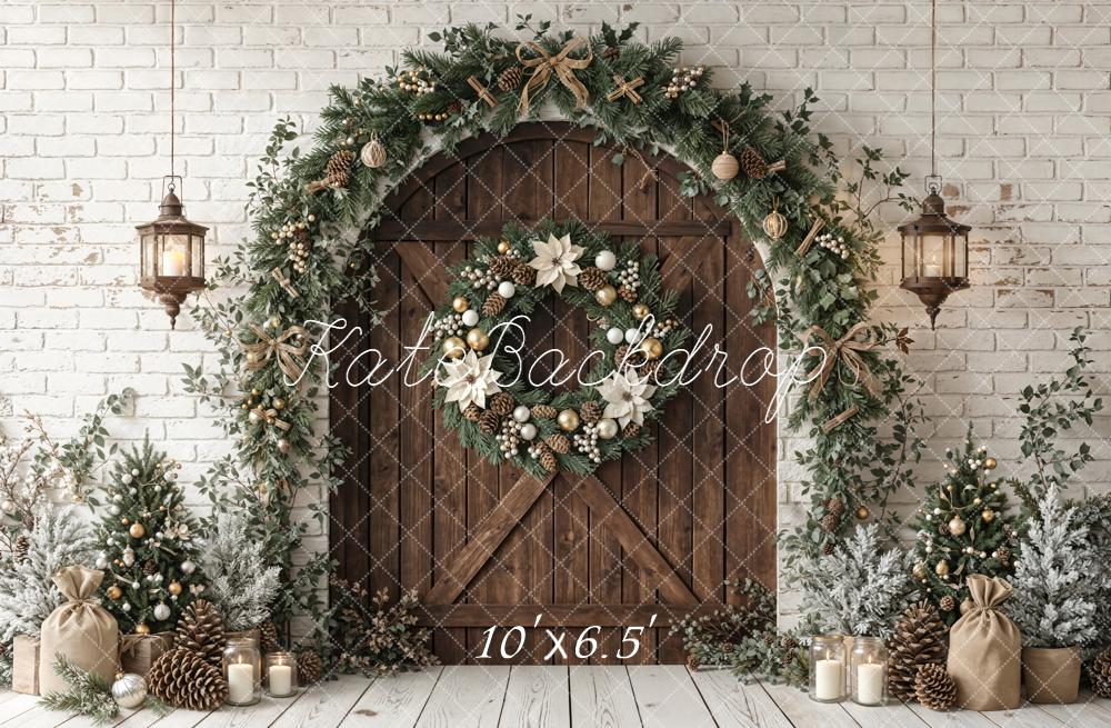 Kate Christmas Rustic Door Garland Fleece Backdrop Designed by Emetselch - Image 2