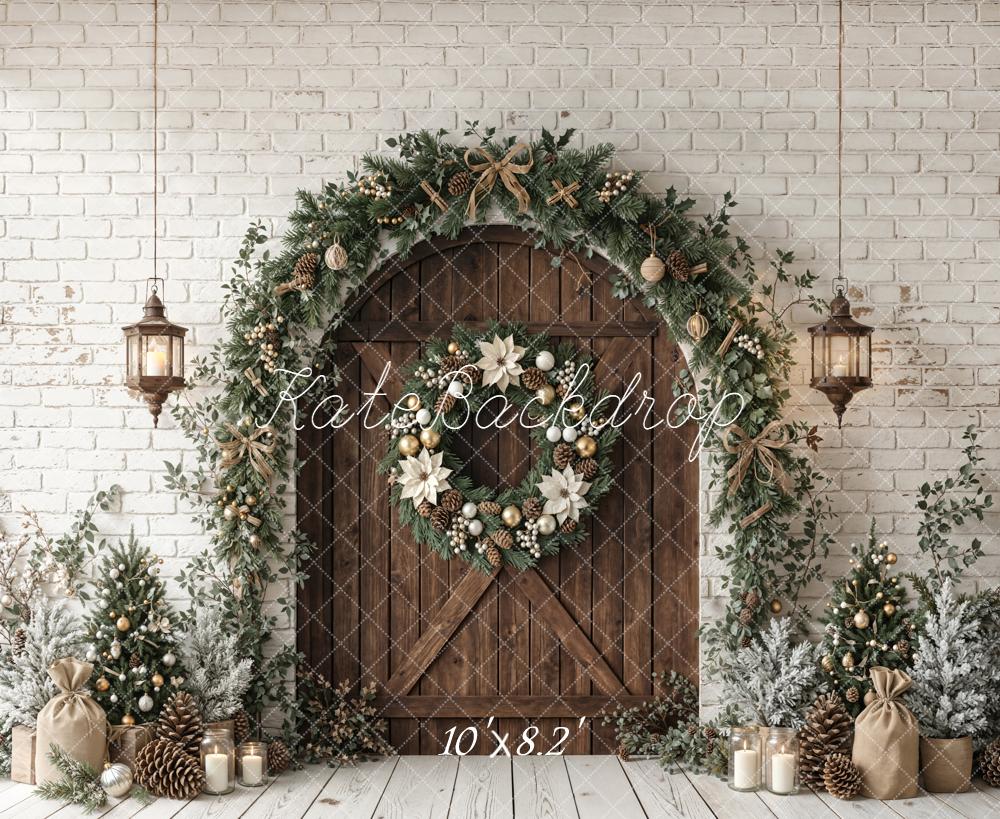 Kate Christmas Rustic Door Garland Fleece Backdrop Designed by Emetselch - Image 3