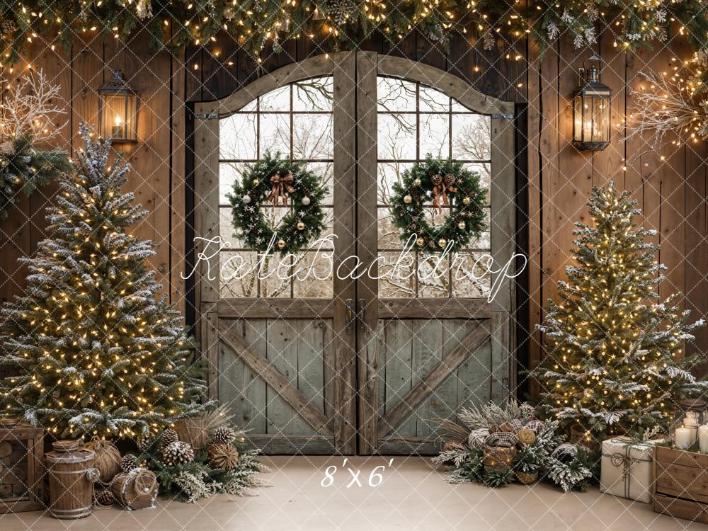 Kate Christmas Rustic Door Wreaths Trees Backdrop Designed by Emetselch - Image 3