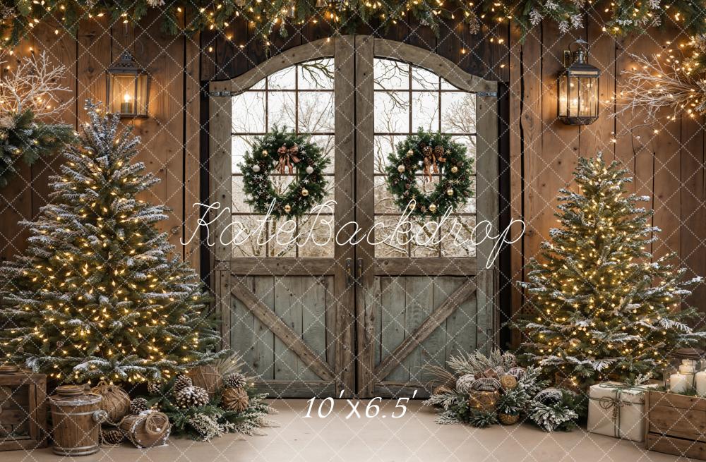Kate Christmas Rustic Door Wreaths Trees Backdrop Designed by Emetselch - Image 4