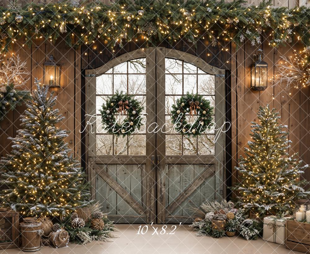 Kate Christmas Rustic Door Wreaths Trees Backdrop Designed by Emetselch - Image 6