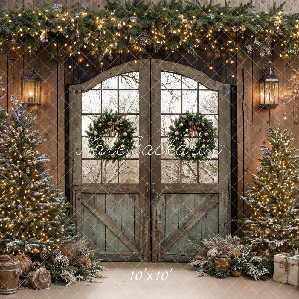Kate Christmas Rustic Door Wreaths Trees Backdrop Designed by Emetselch - Image 7