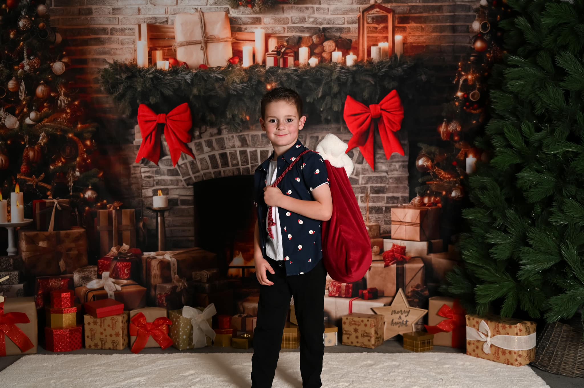 Kate Christmas Rustic Fireplace Trees Backdrop Designed by Mini MakeBelieve - Image 3