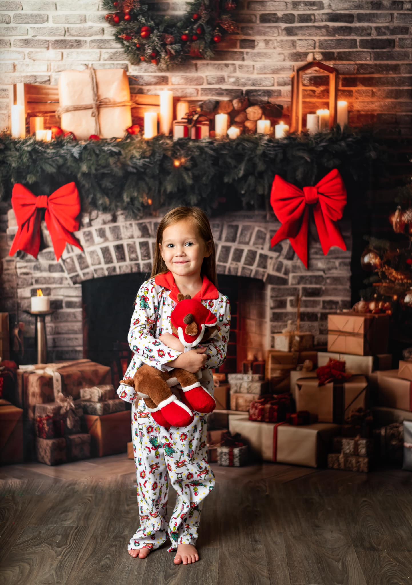 Kate Christmas Rustic Fireplace Trees Backdrop Designed by Mini MakeBelieve - Image 4