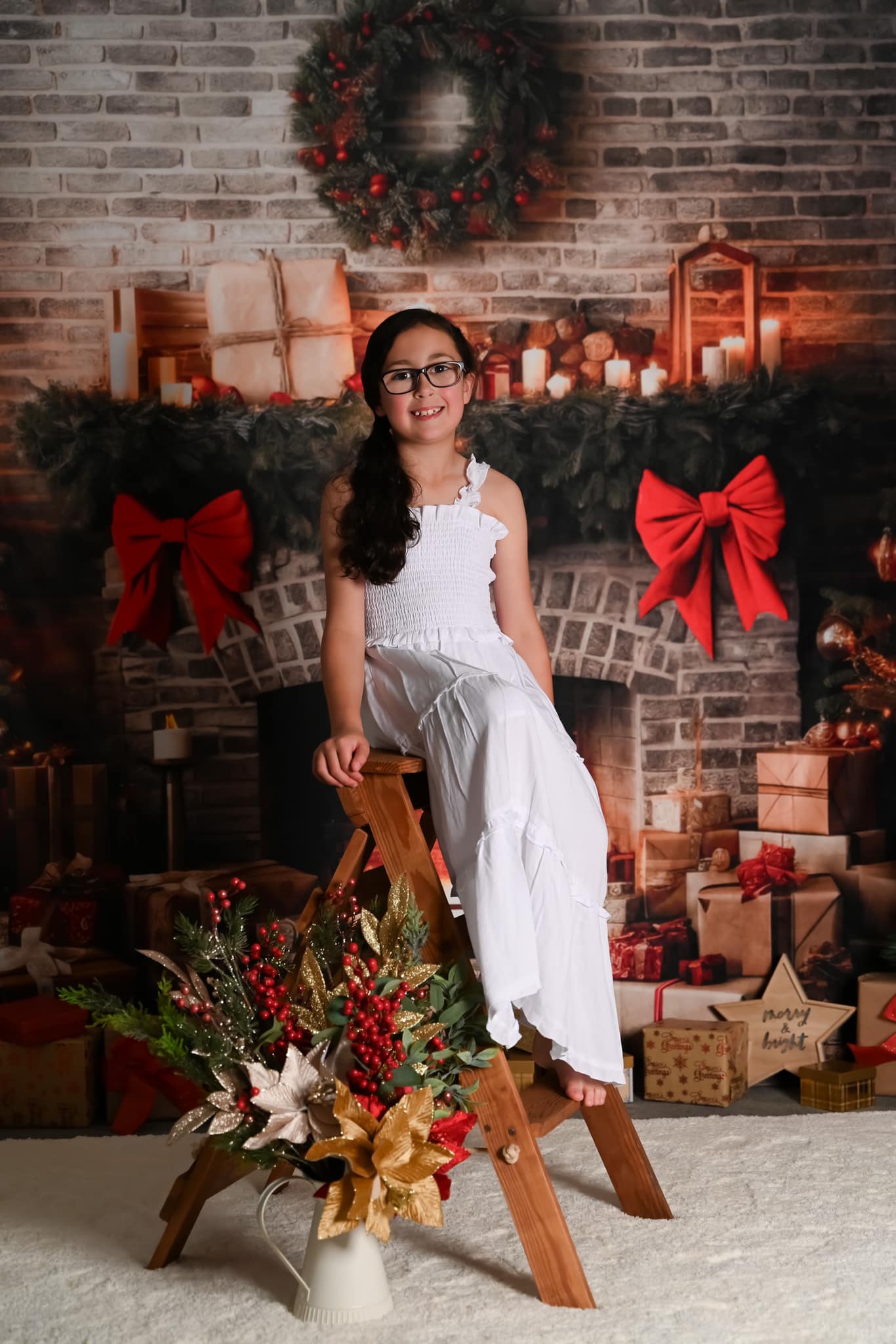 Kate Christmas Rustic Fireplace Trees Backdrop Designed by Mini MakeBelieve - Image 5