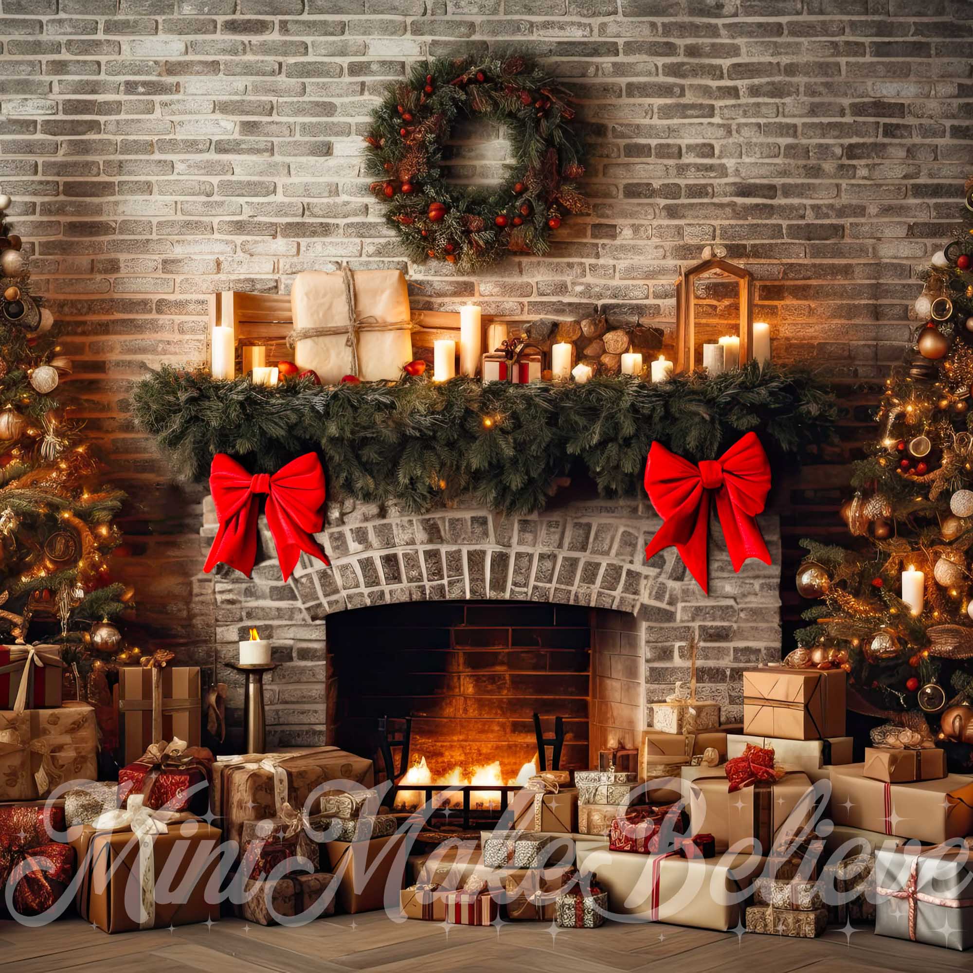 Kate Christmas Rustic Fireplace Trees Backdrop Designed by Mini MakeBelieve - Image 7