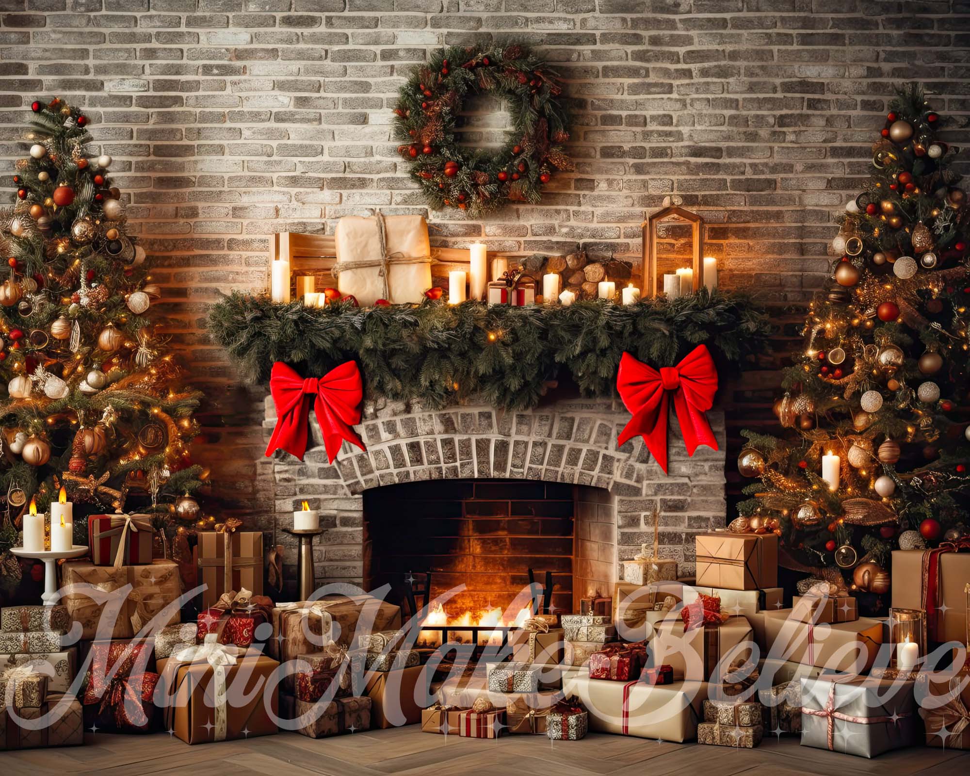 Kate Christmas Rustic Fireplace Trees Backdrop Designed by Mini MakeBelieve - Image 8