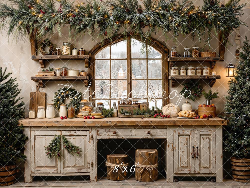 Kate Christmas Kitchen Rustic Window Garland Backdrop Designed by Emetselch - Image 3