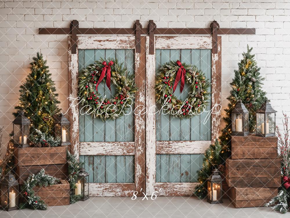 Kate Christmas Rustic Vintage Blue Door Backdrop Designed by Emetselch - Image 3
