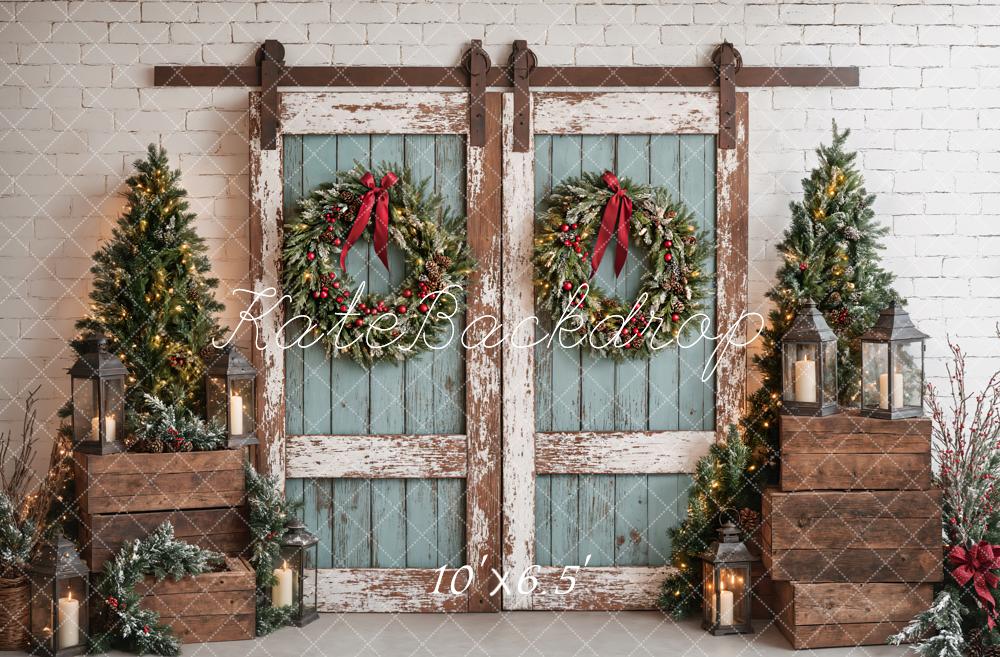 Kate Christmas Rustic Vintage Blue Door Backdrop Designed by Emetselch - Image 4