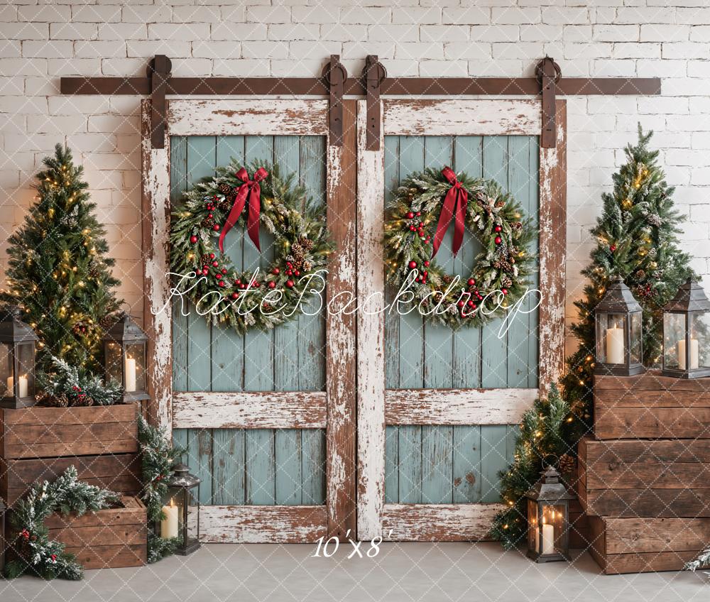 Kate Christmas Rustic Vintage Blue Door Backdrop Designed by Emetselch - Image 6