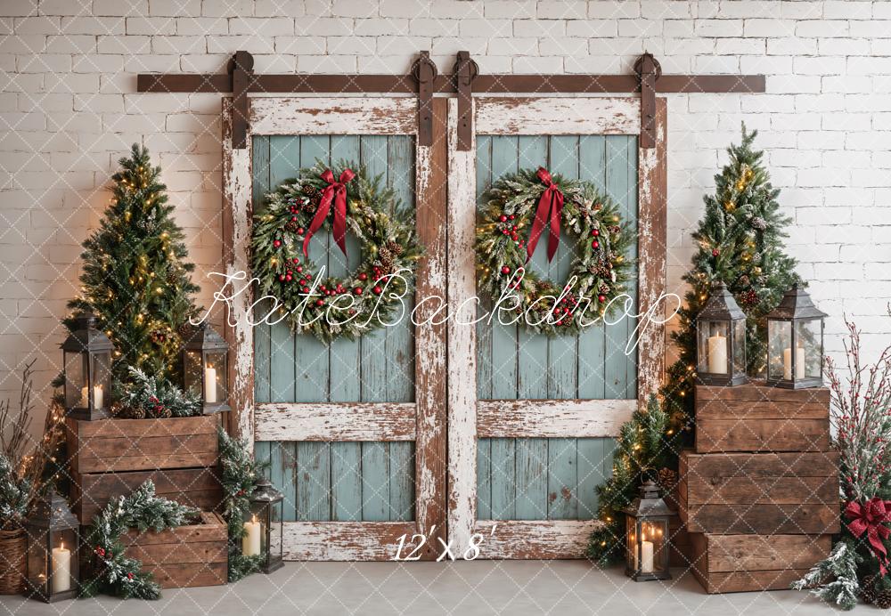 Kate Christmas Rustic Vintage Blue Door Backdrop Designed by Emetselch - Image 7