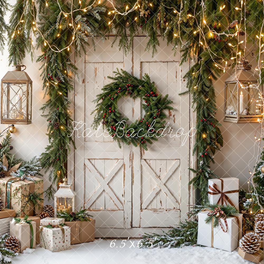 Kate Christmas Rustic Wreath Barn Door Gifts Backdrop Designed by Emetselch - Image 2