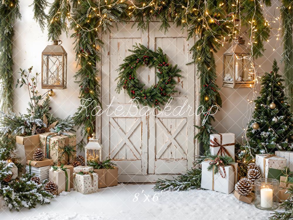 Kate Christmas Rustic Wreath Barn Door Gifts Backdrop Designed by Emetselch - Image 3