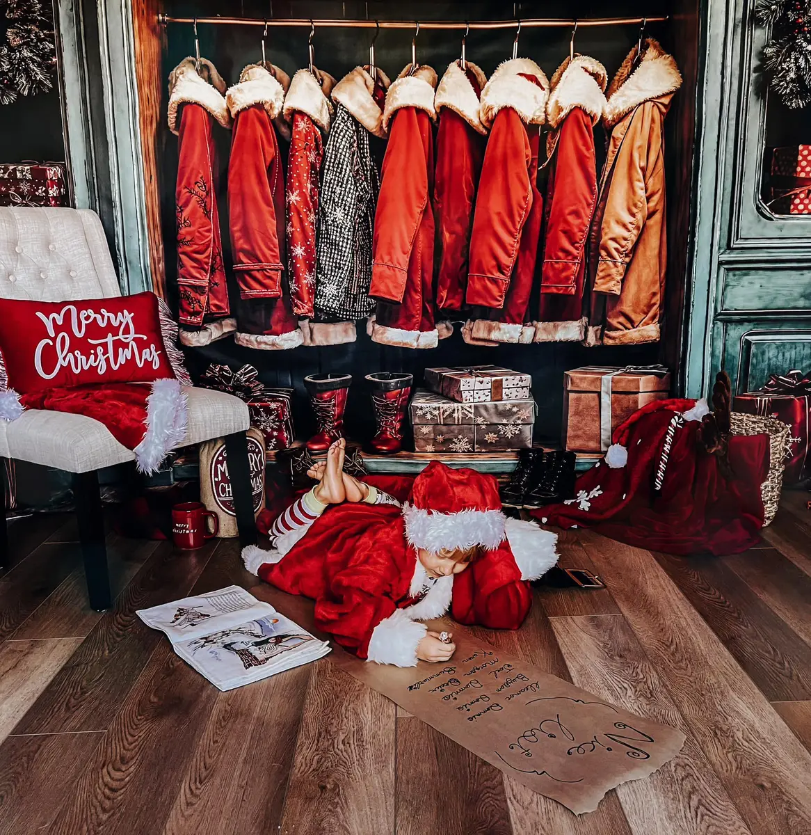 Kate Christmas Santa Coats Blue Closet Backdrop Designed by Emetselch - Image 3