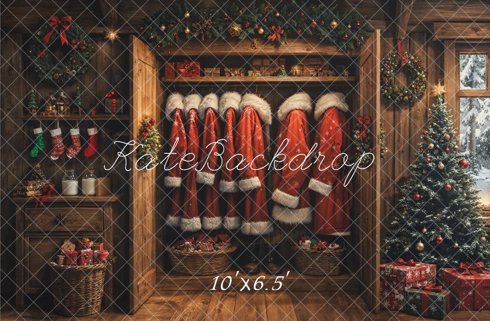 Kate Christmas Santa Coats Cabin Fleece Backdrop Designed by Emetselch - Image 2