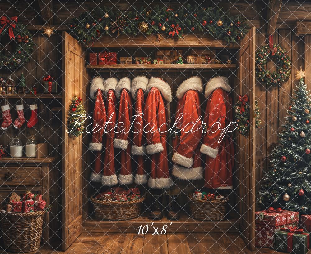 Kate Christmas Santa Coats Cabin Fleece Backdrop Designed by Emetselch - Image 3