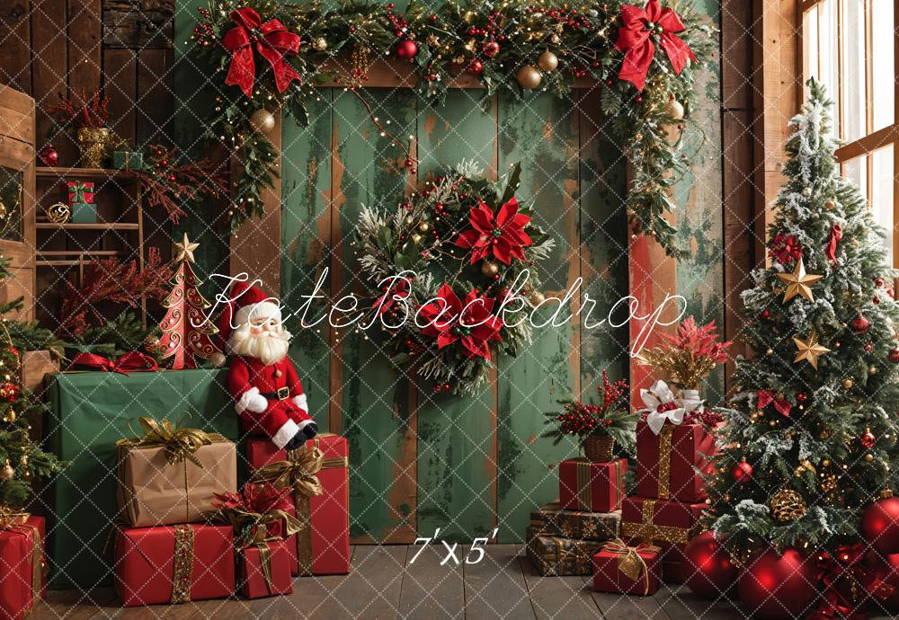 Kate Christmas Santa Dark Green Barn Door Backdrop Designed by Emetselch - Image 2