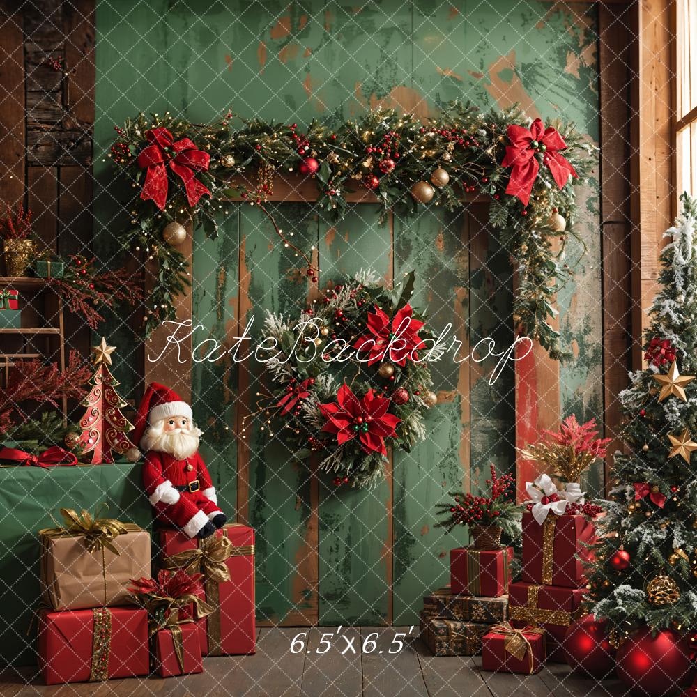 Kate Christmas Santa Dark Green Barn Door Backdrop Designed by Emetselch - Image 4