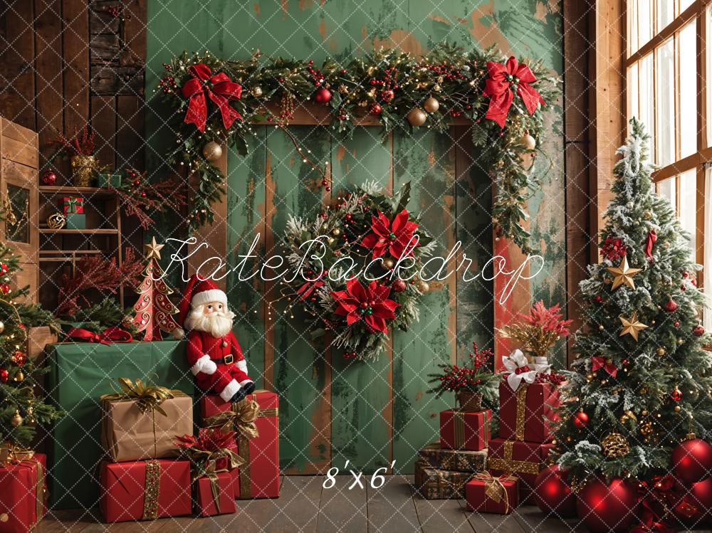 Kate Christmas Santa Dark Green Barn Door Backdrop Designed by Emetselch - Image 5