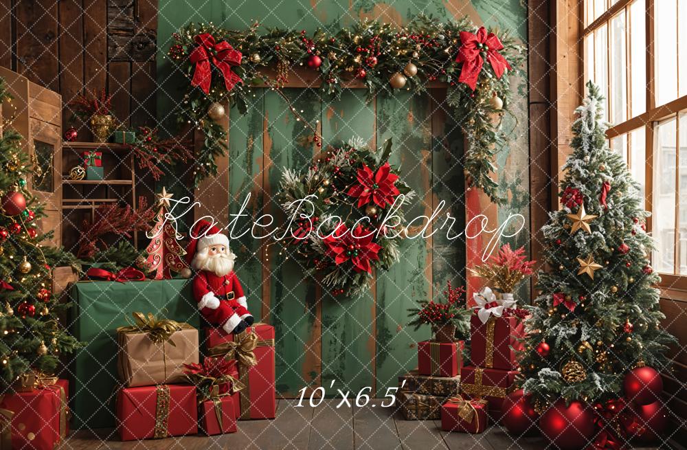 Kate Christmas Santa Dark Green Barn Door Backdrop Designed by Emetselch - Image 6