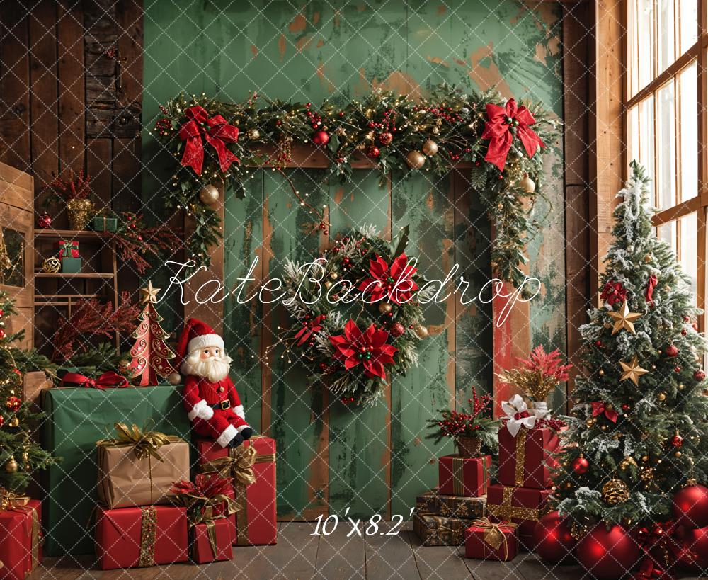 Kate Christmas Santa Dark Green Barn Door Backdrop Designed by Emetselch - Image 7
