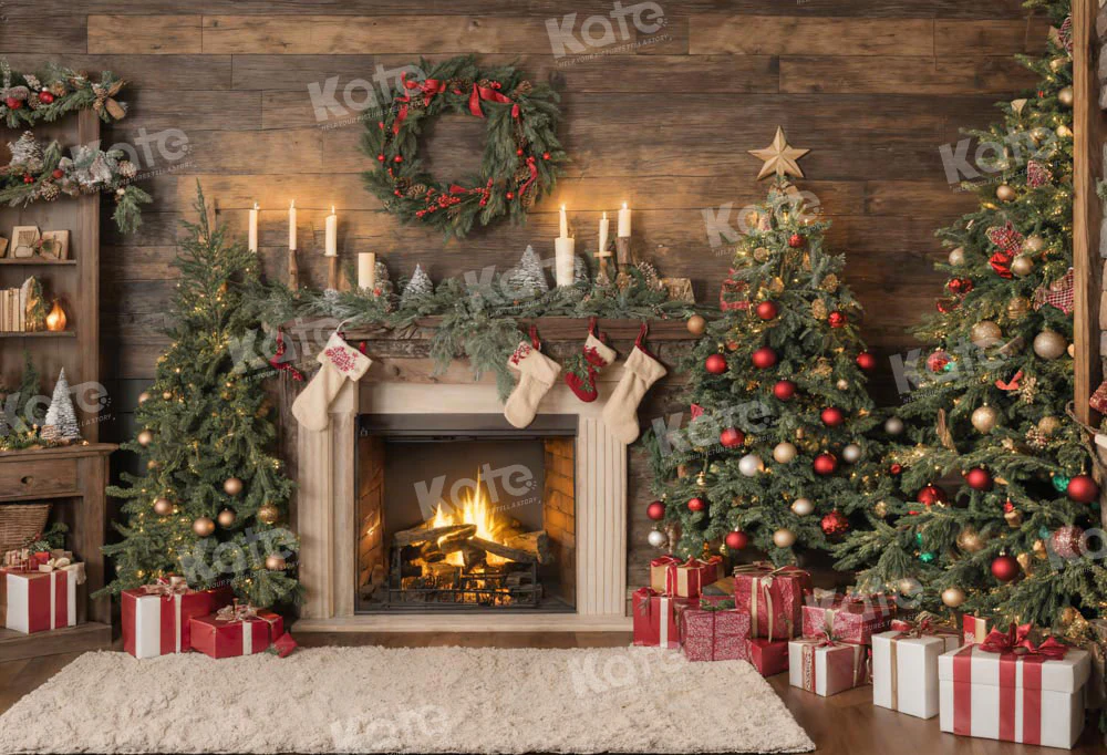 Kate Christmas Santa Room Fireplace Socks Backdrop for Photography - Image 2
