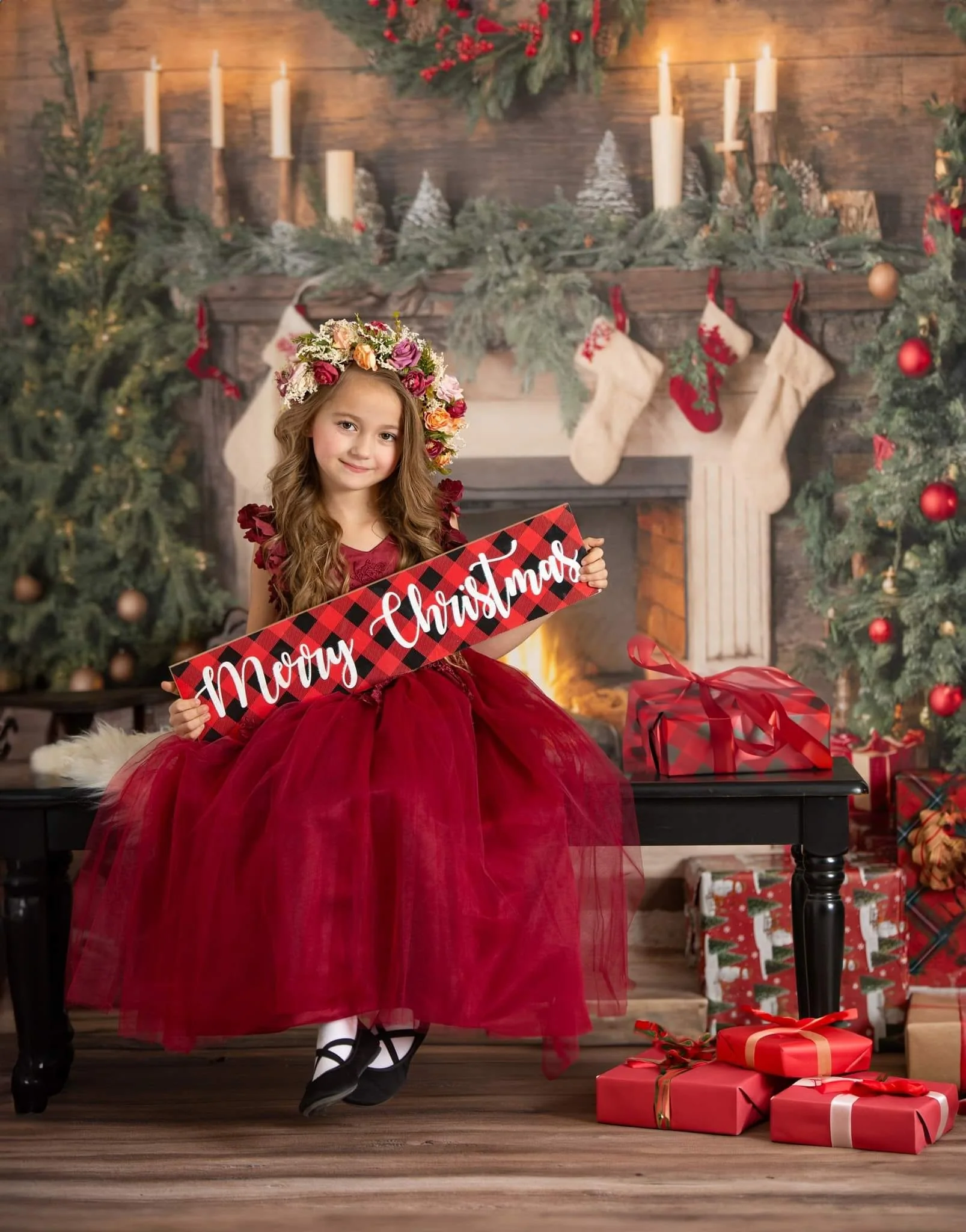 Kate Christmas Santa Room Fireplace Socks Backdrop for Photography - Image 3