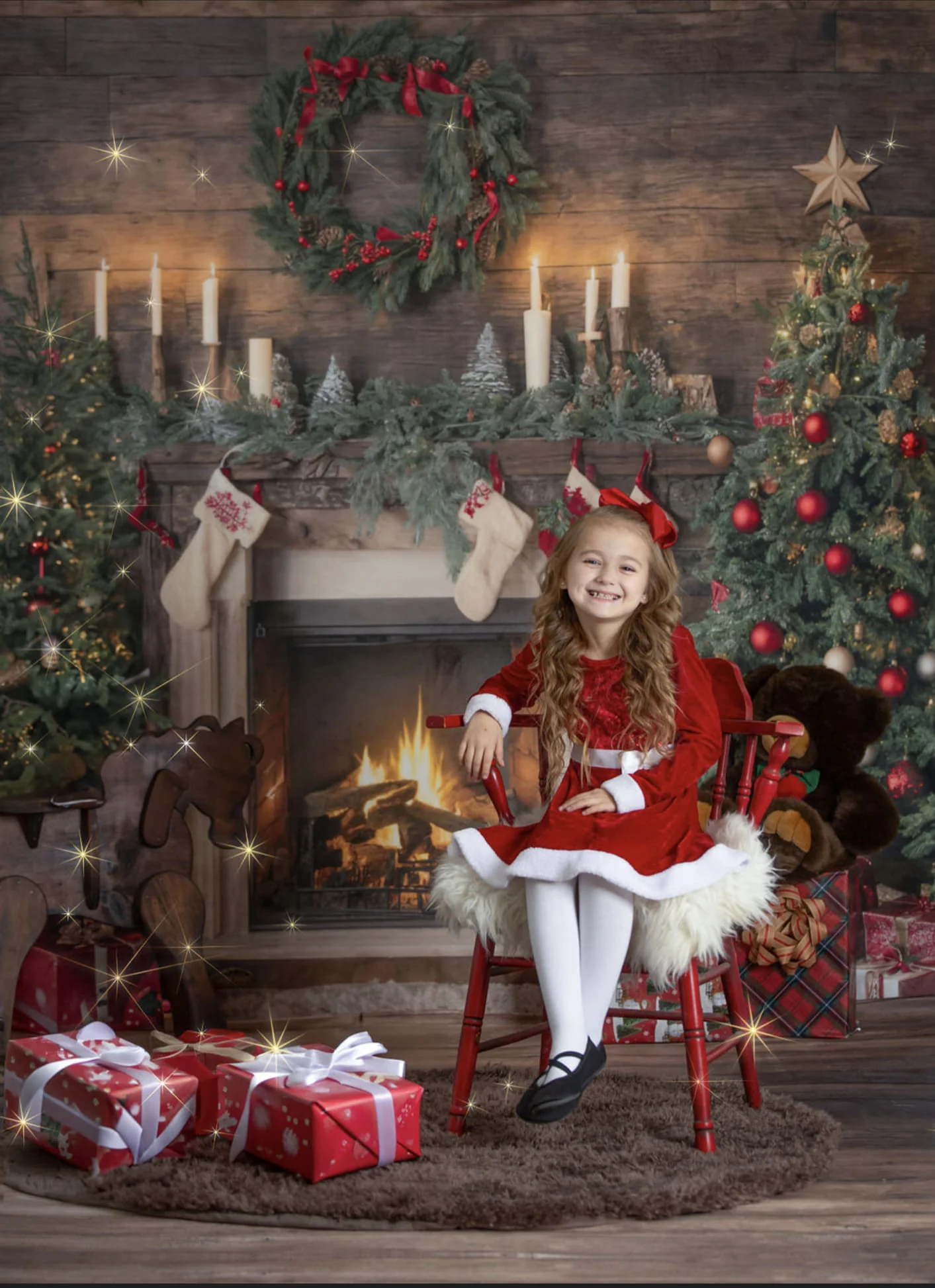 Kate Christmas Santa Room Fireplace Socks Backdrop for Photography - Image 4