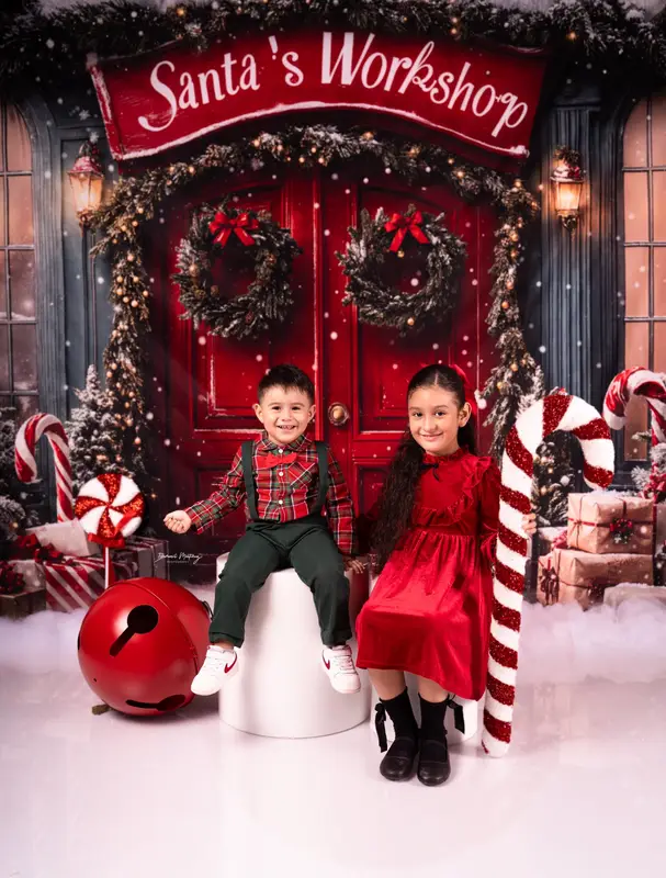 Kate Christmas Santa Workshop Red Door Backdrop Designed by Emetselch - Image 10