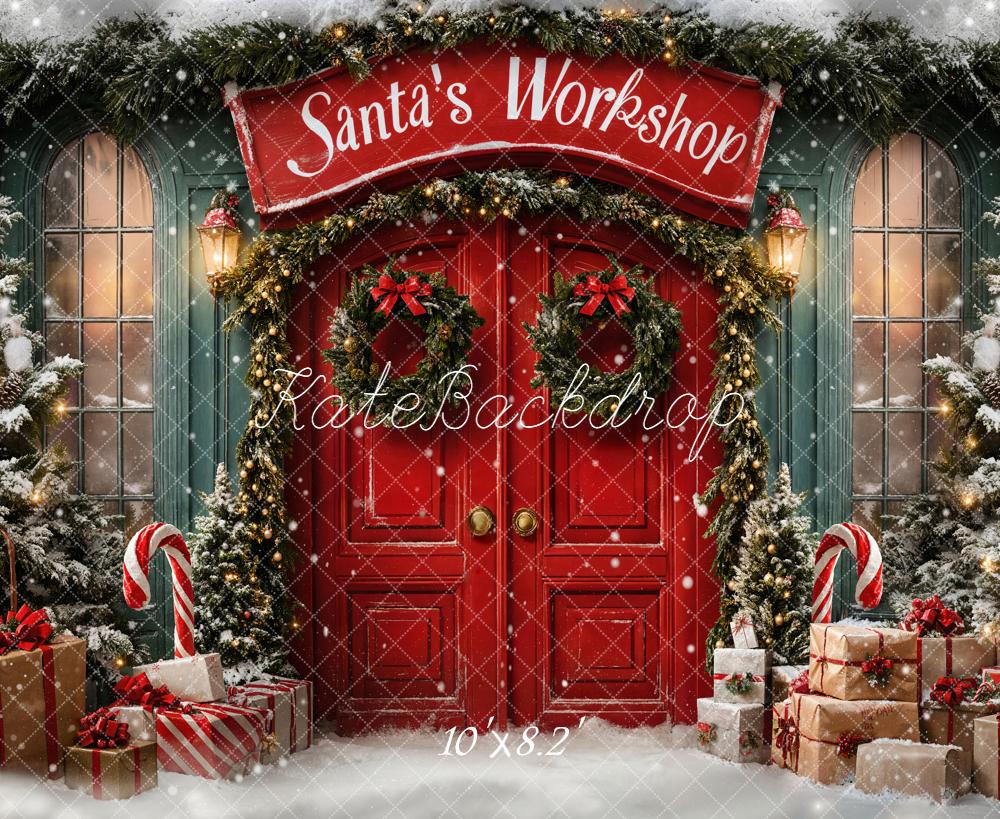 Kate Christmas Santa Workshop Red Door Backdrop Designed by Emetselch - Image 11