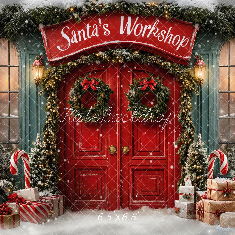 Kate Christmas Santa Workshop Red Door Backdrop Designed by Emetselch - Image 13