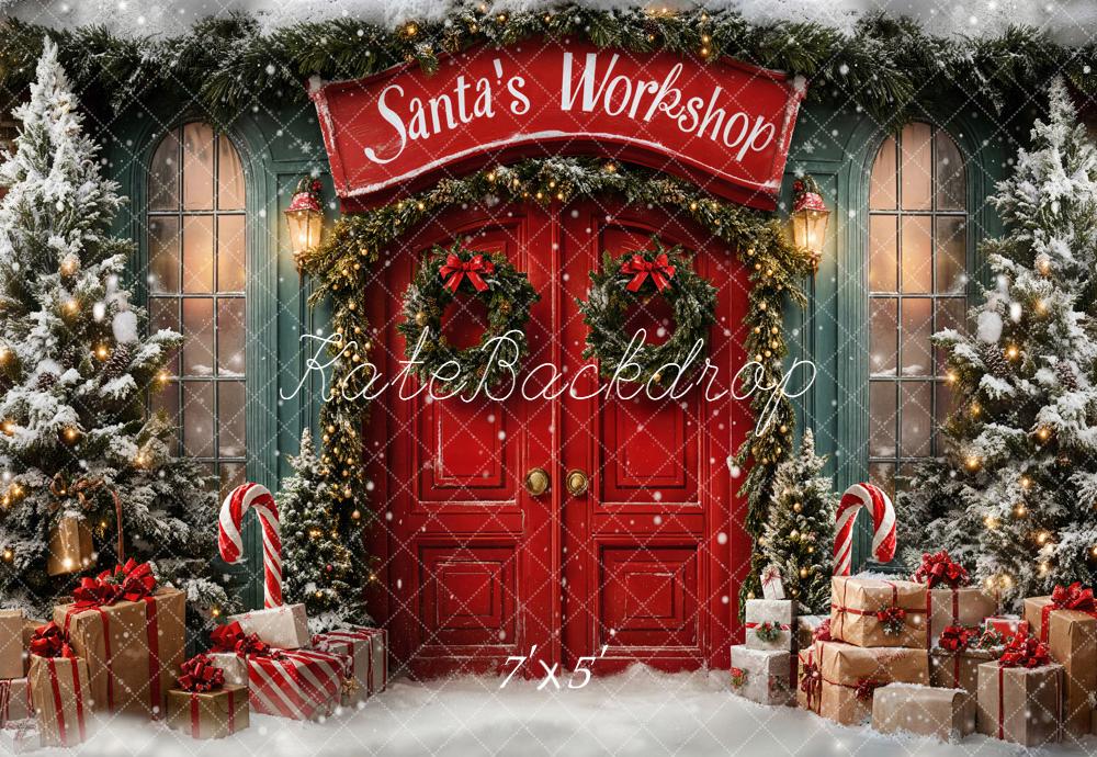 Kate Christmas Santa Workshop Red Door Backdrop Designed by Emetselch - Image 2
