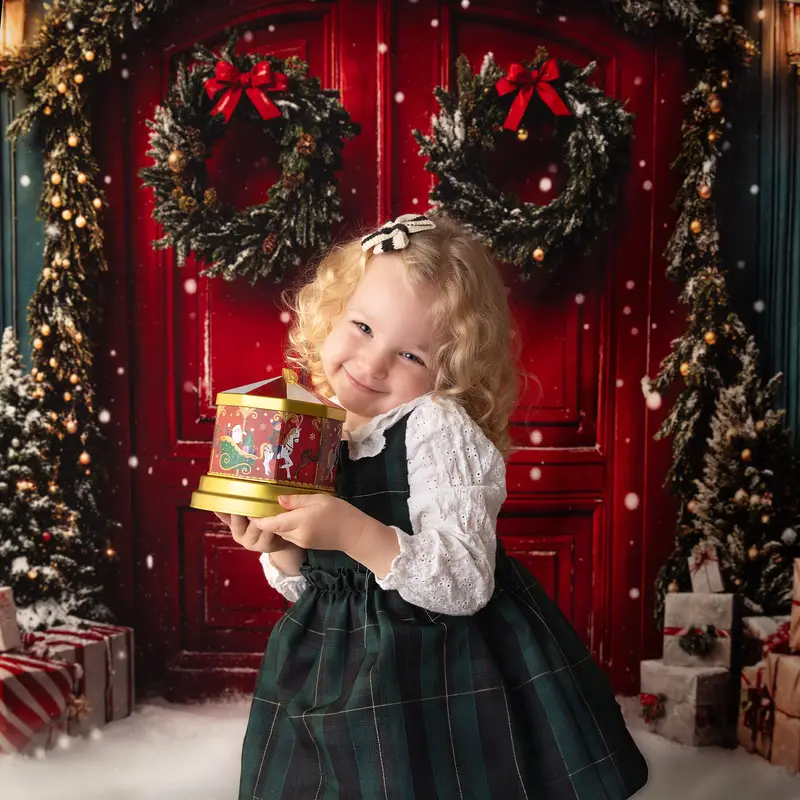 Kate Christmas Santa Workshop Red Door Backdrop Designed by Emetselch - Image 3