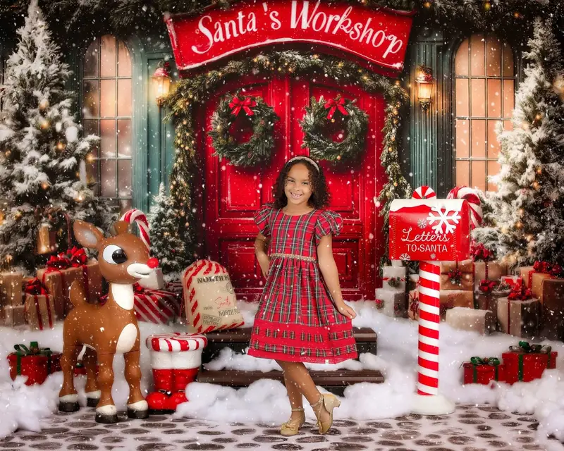 Kate Christmas Santa Workshop Red Door Backdrop Designed by Emetselch - Image 4
