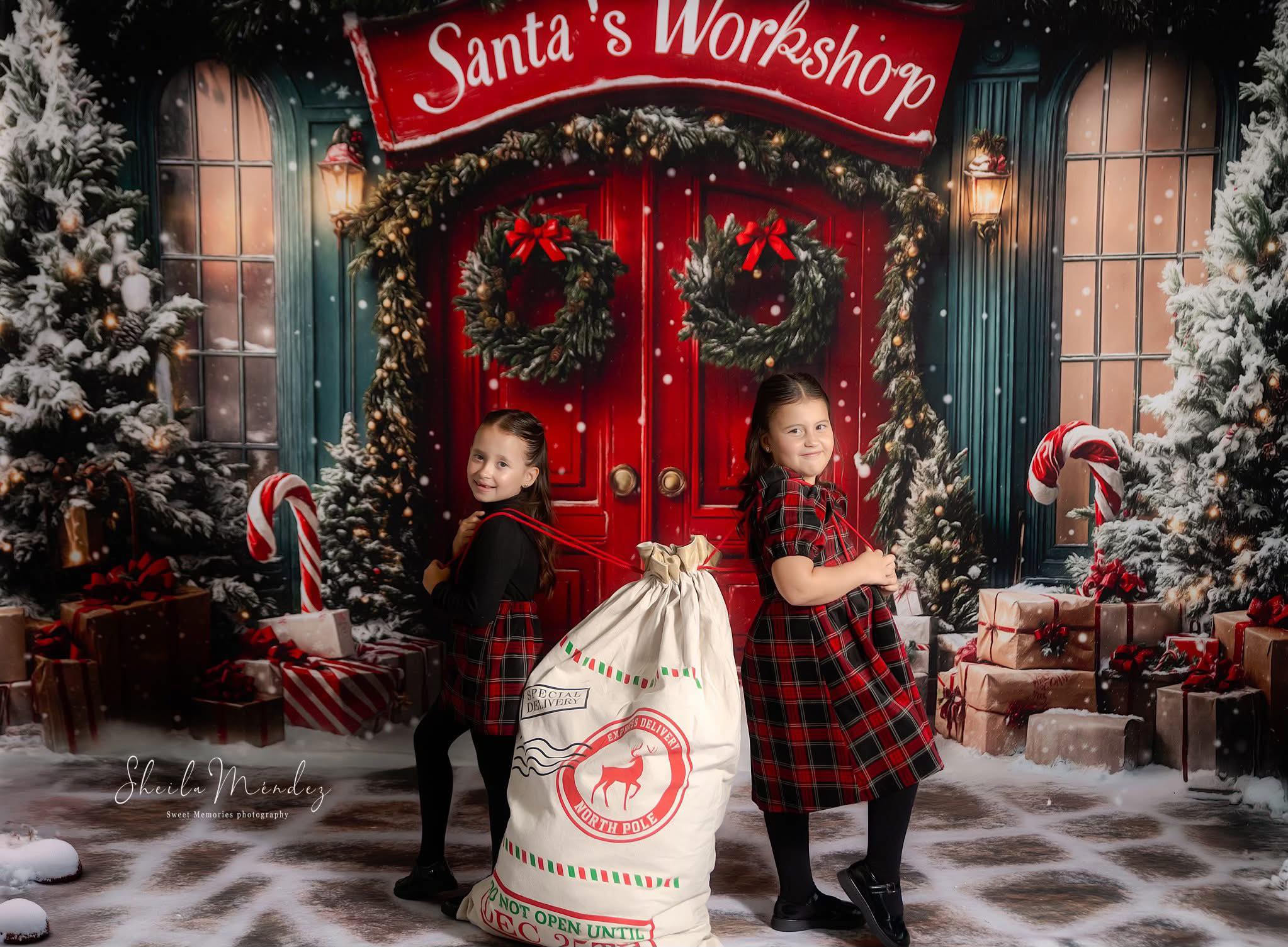 Kate Christmas Santa Workshop Red Door Backdrop Designed by Emetselch - Image 6