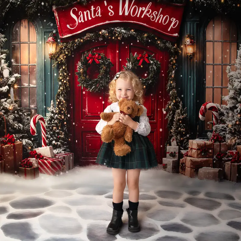 Kate Christmas Santa Workshop Red Door Backdrop Designed by Emetselch - Image 7